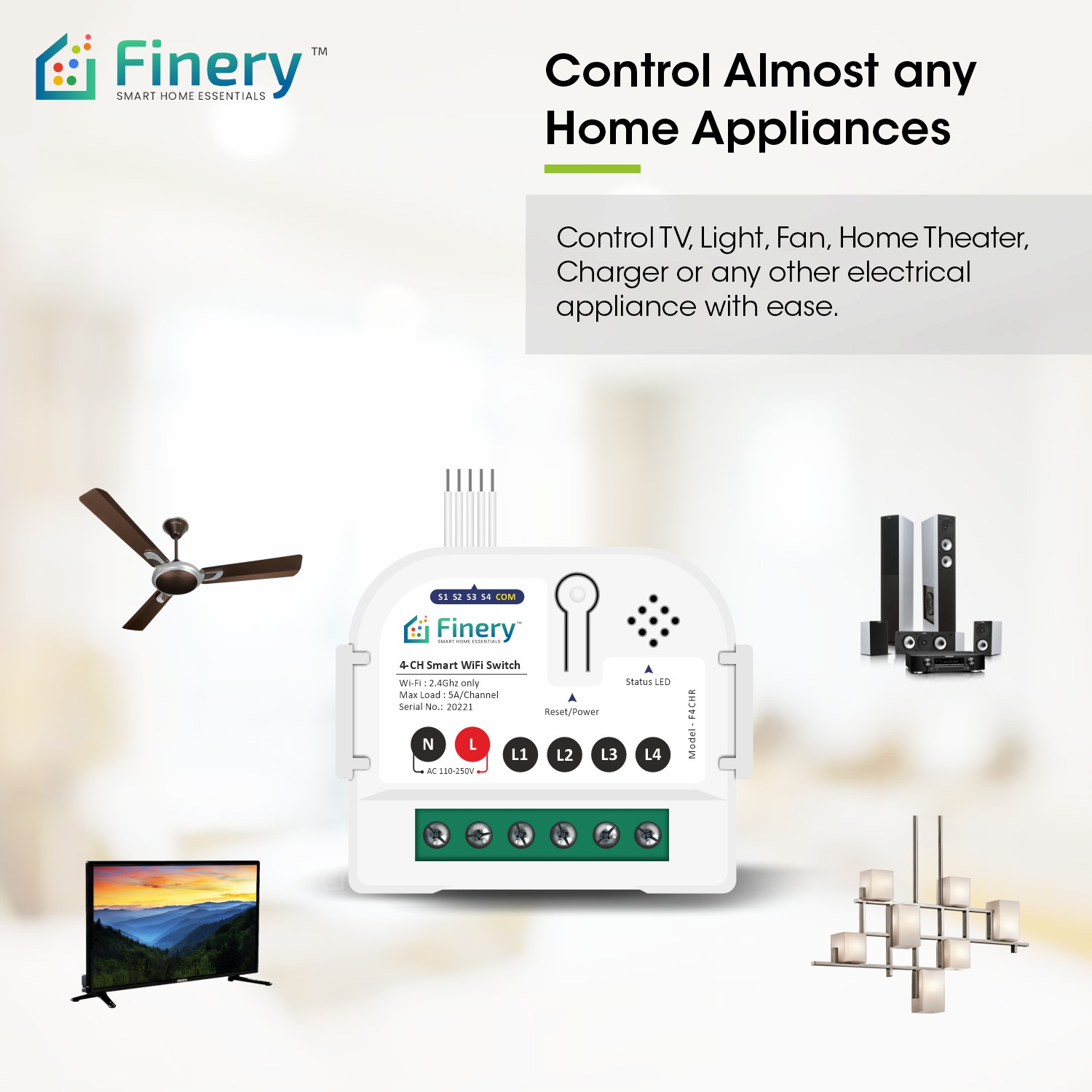 Finery Compact 4 Channel WiFi Smart Switch Retrofit Kit - Finery Smart ...