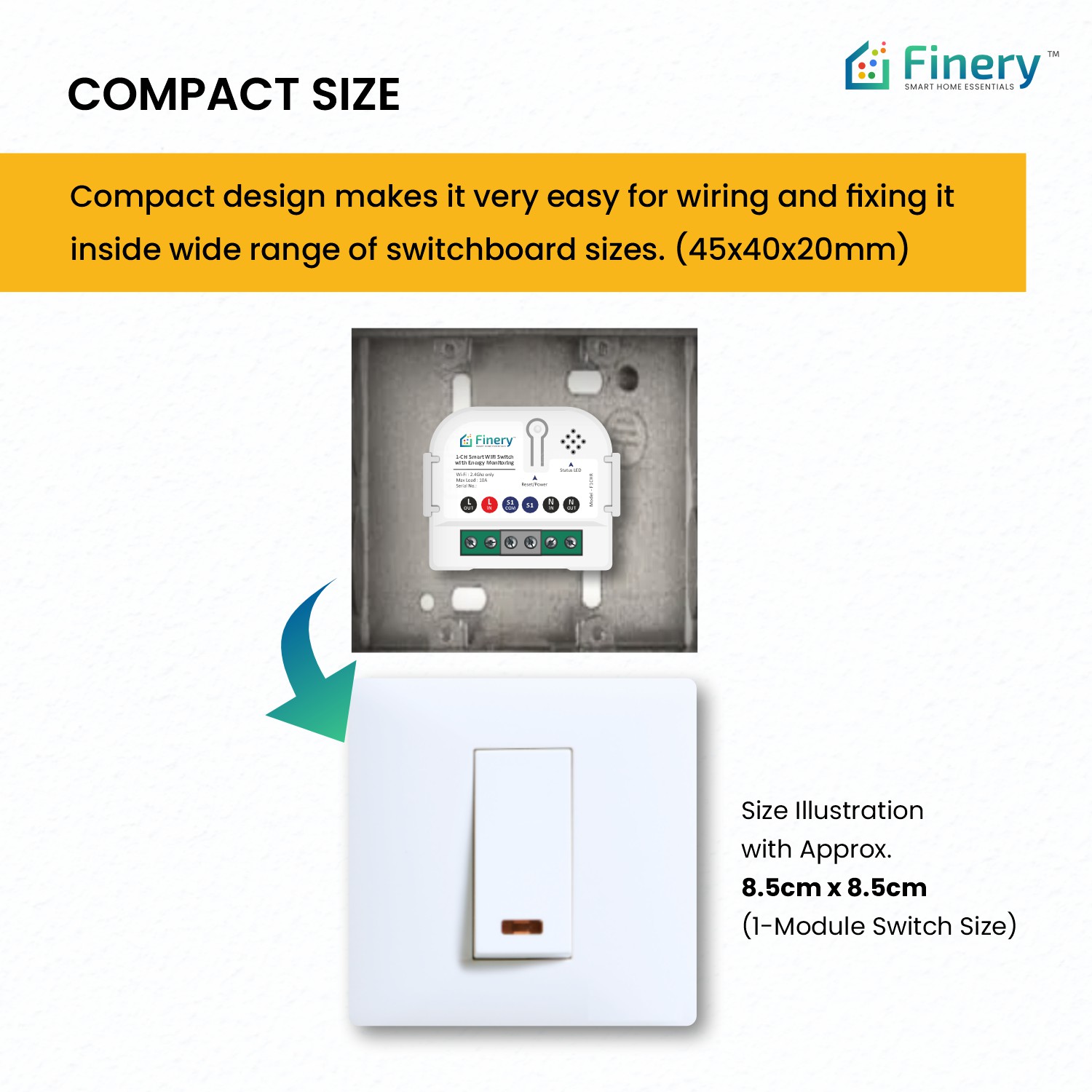 Retrofit 1Channel WiFi Smart Switch with Energy Monitoring Finery Smart Home Essentials